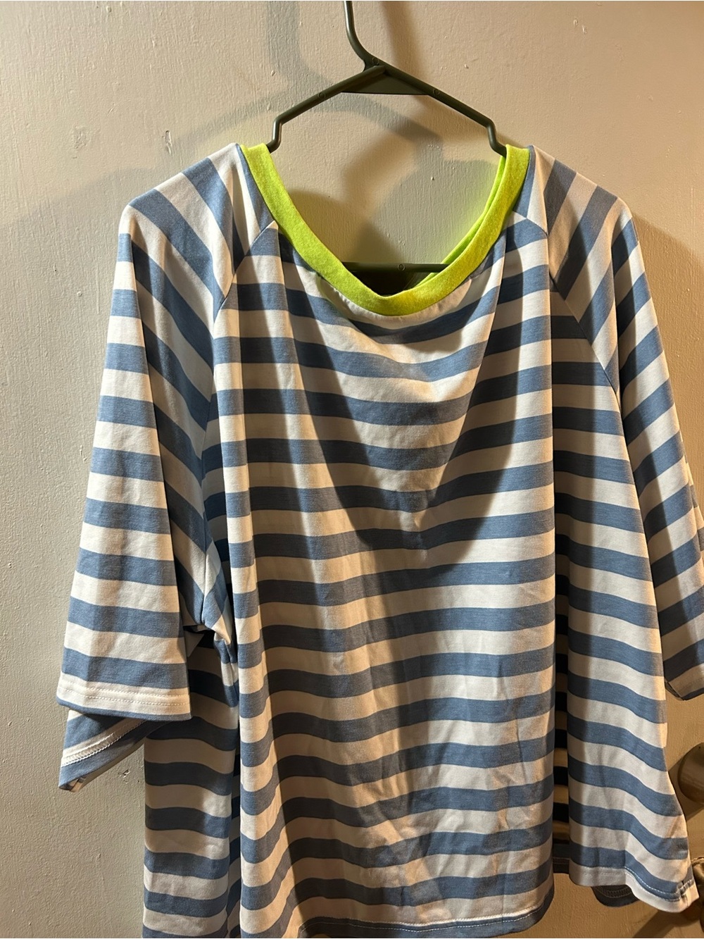 Navy and White Striped with Neon Lime Neckline Cropped Top